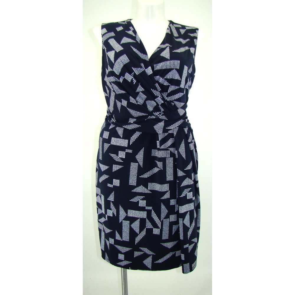 ELLEN TRACY NAVY BLUE WHITE PARTIAL WRAP DRESS SIZE XL    D163